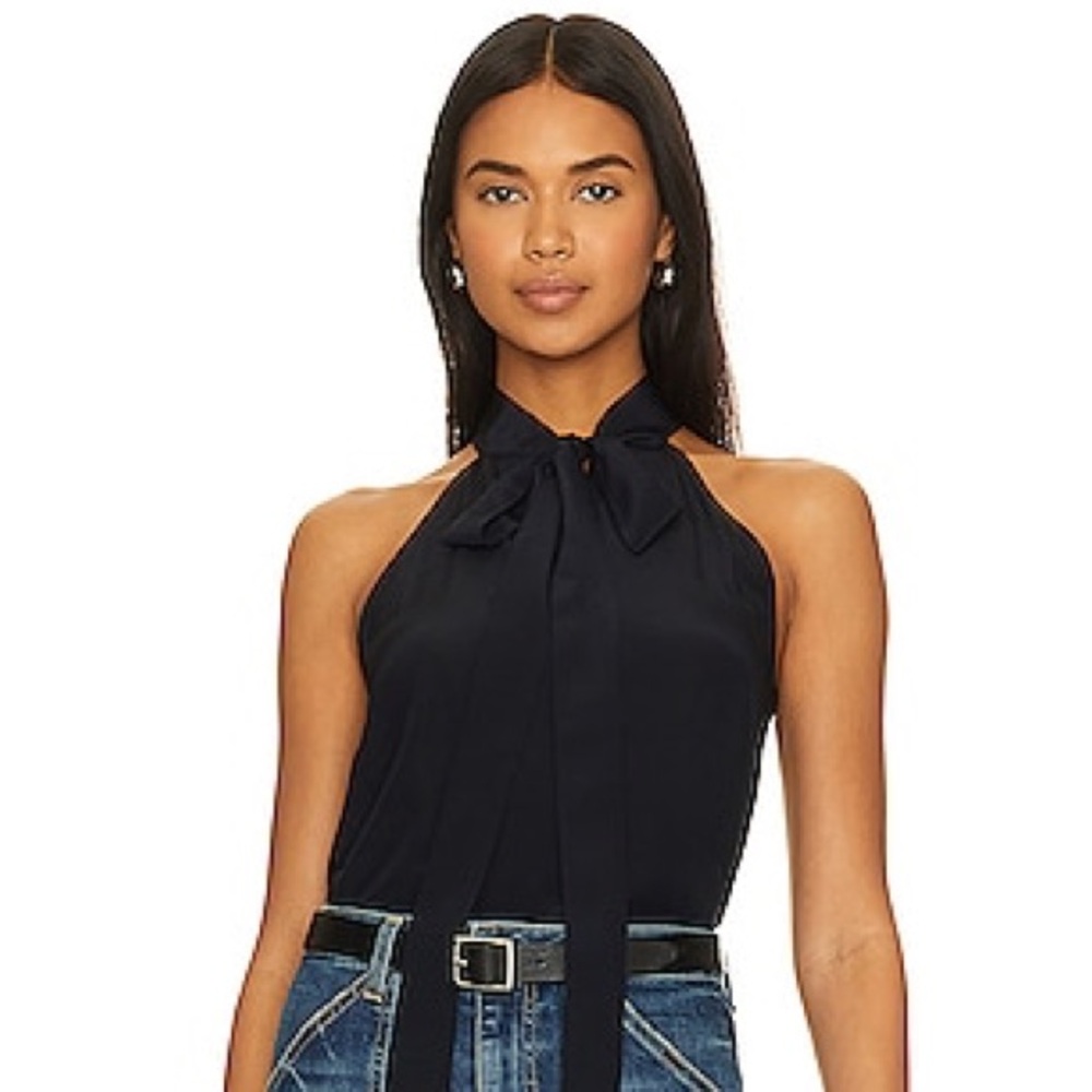 NILI LOTAN SILK ZELIE HALTERNECK CREPE TOP size 2 small black